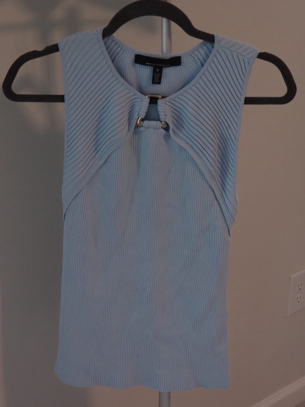 White House Black Market Light Blue Ribbed Tank with Metal Accent